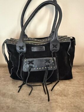 Black suede tassel bag